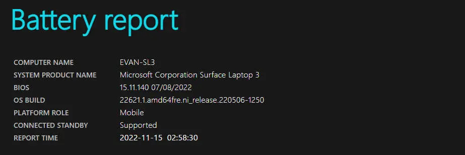 Cách kiểm tra pin Surface qua Battery Report