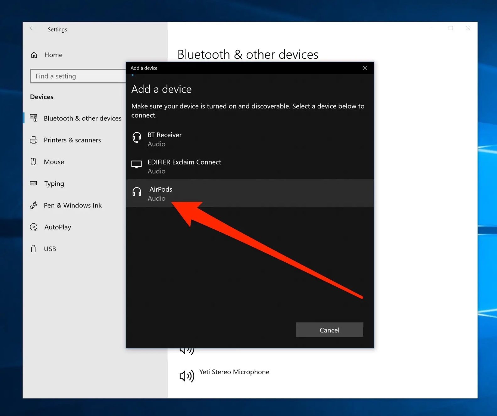 Cách kết nối AirPods với laptop Surface