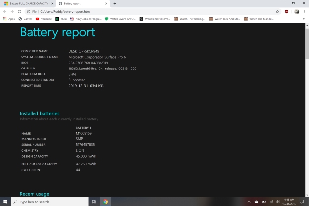 kiểm tra tình trạng pin của Surface Pro
