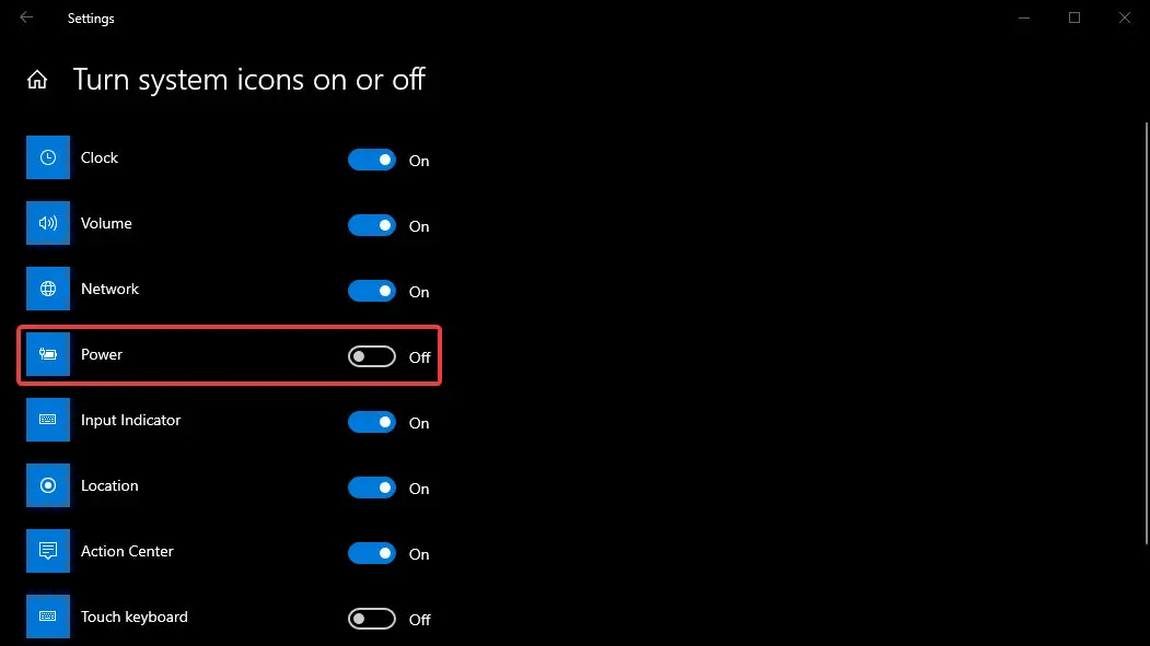 Bật biểu tượng pin