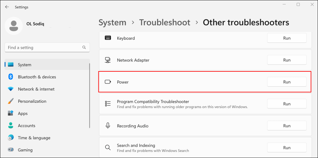 Cài đặt quản lý nguồn