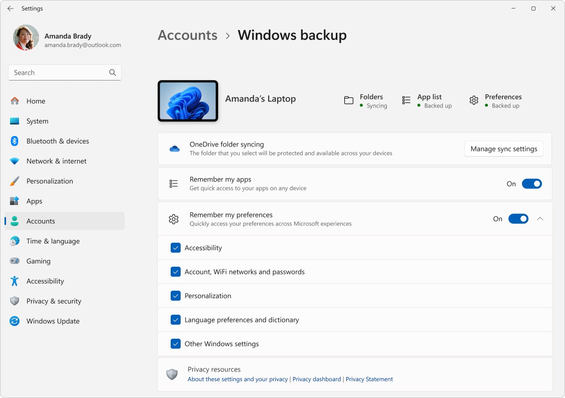Backup dữ liệu bằng onedrive