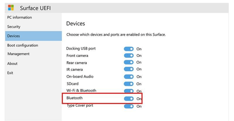 Tắt và bật Bluetooth trong UEFI
