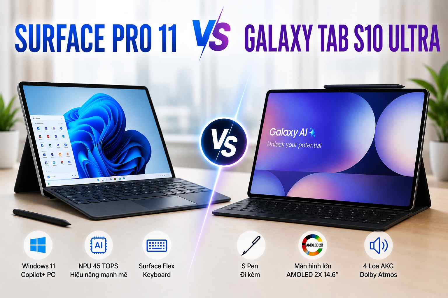 Surface Pro 11 vs Galaxy Tab S10 Ultra: Đâu là lựa chọn tốt hơn cho công việc và giải trí?