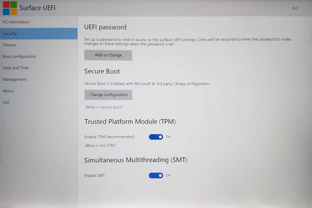 BIOS Surface Laptop bằng UEFI